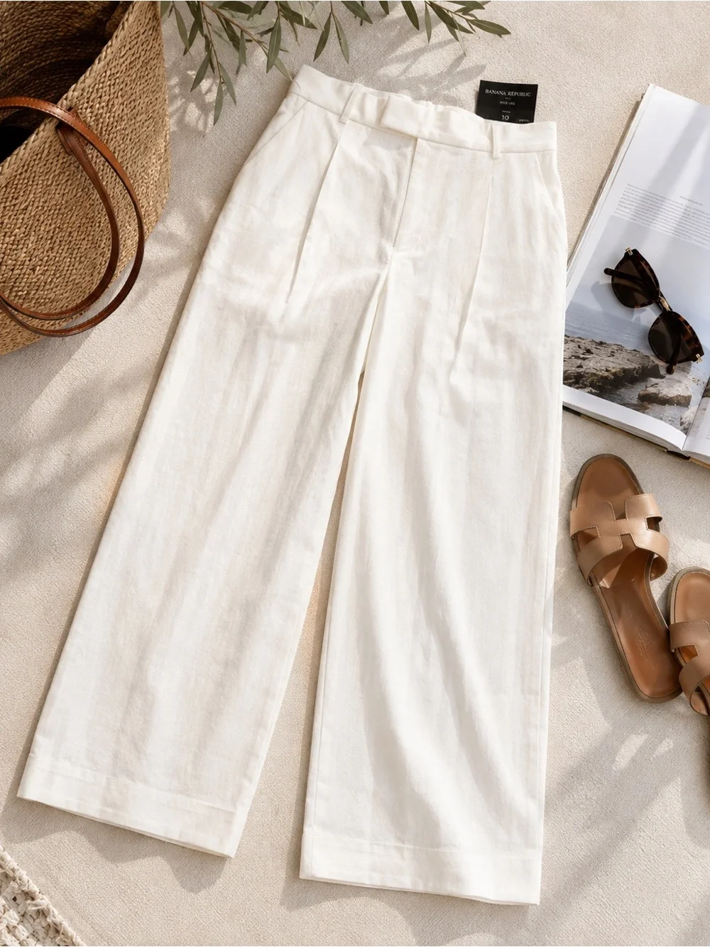 Banana Republic Factory NWT White Linen Blend Wide Leg Pants Petite 10 High Rise